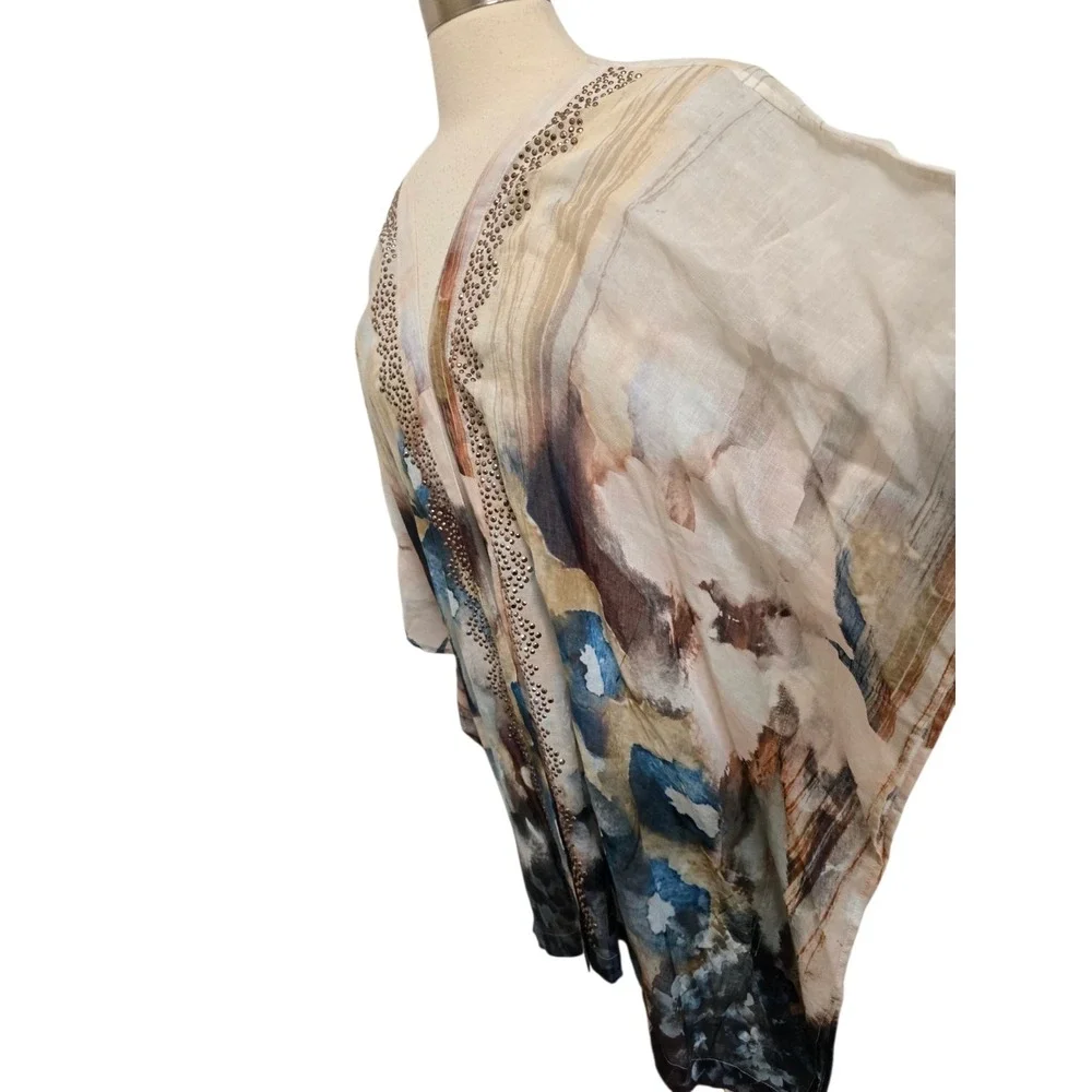 Soft Surroundings Womens Kimono Style Cardigan One Size Watercolor Linen Blend - Picture 7 of 8